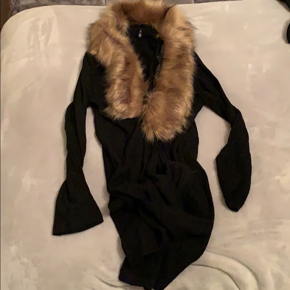 SHEIN Sweaters Black Fur Collar Cardigan Poshmark
